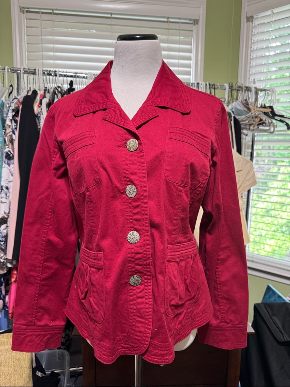 Live a Little Deep Red Button-Front Blazer Jacket
